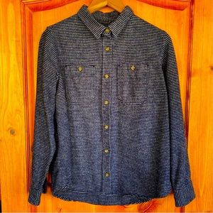 L.L. Bean Heritage Chamois Shirt in Dark Blue+Grey Stripe — Women’s Medium VGUC